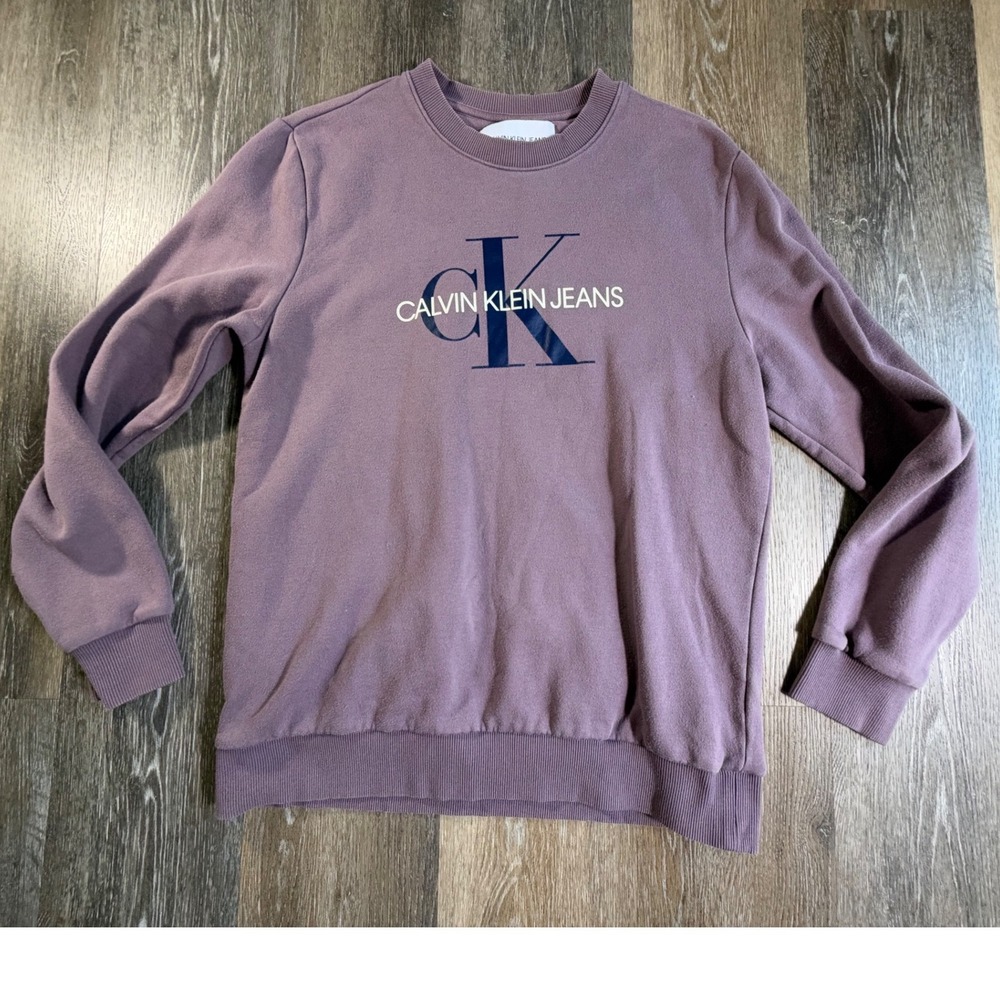 Calvin Klein Jeans Sweatshirt Womens Large Purple Monogram Logo Pullover